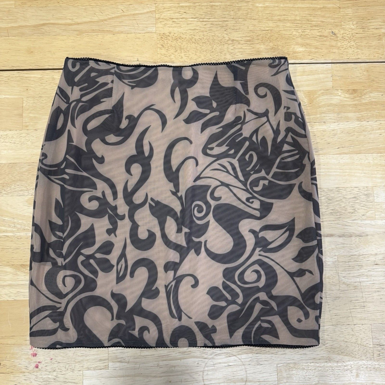 Miaou Mona Mesh Mini Skirt Nude Black Printed Club Festival Tattoo Tribal Small — image 3 of 8